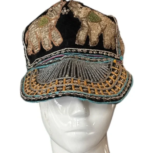 Vintage Burmese Velvet Embellished Black Multi Elephant Baseball Cap Size OS - Picture 2 of 14